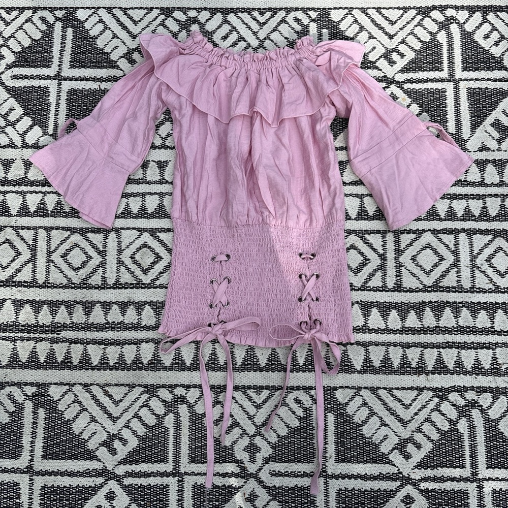 Emily Designs Pink Ruffled Tie Front Blouse - Picture 2 of 6
